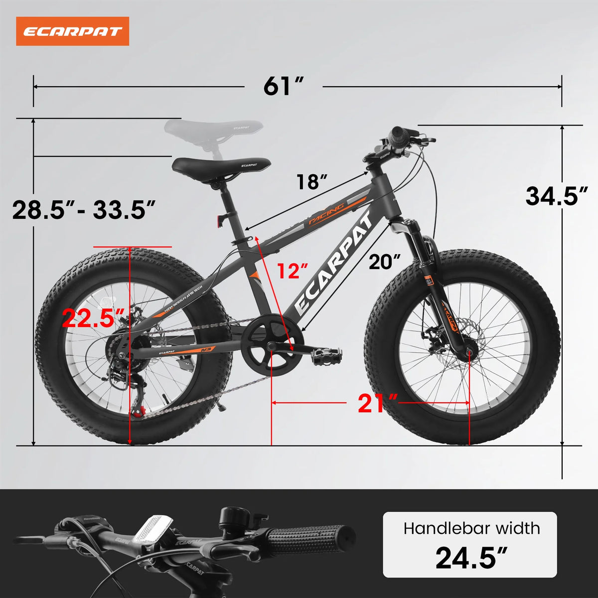 20 Inch Fat Tire Mountain Bike with Dual Disc Brake High-Carbon Steel Frame U6378