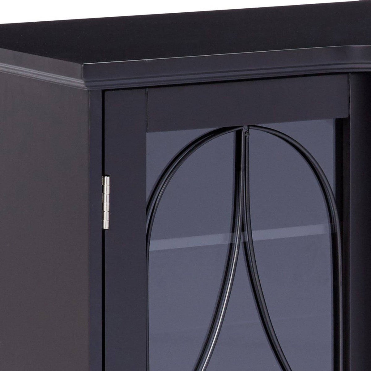 Black Wood Sideboard Buffet Console Table with Glass Cabinet Doors I945142