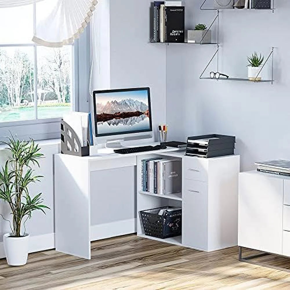 L Shaped Computer Desk with Shelves Drawer and Cabinet Black G689