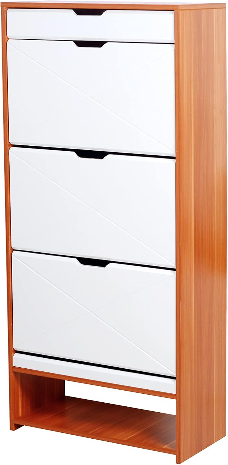 Shoe Storage Cabinet Wood with Doors and Shelves, 4 Fold Out Drawers L915