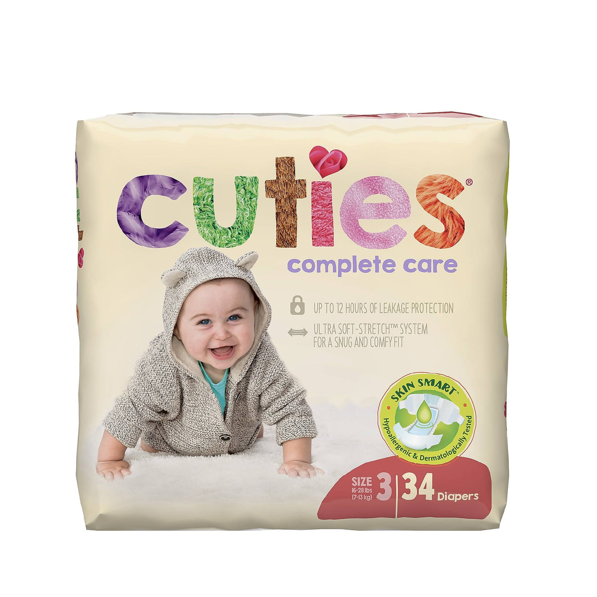Cuties Complete Care Baby Diapers, Size 3, Case of 136 M825
