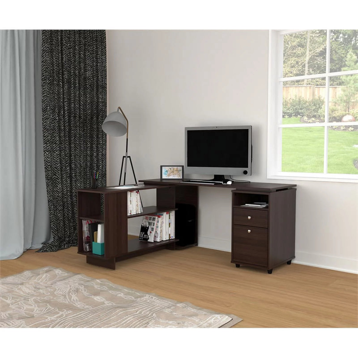 Espresso Reversible Computer Desk & Bookcase Set Q9320