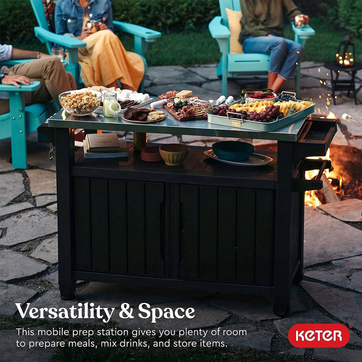 Brown Outdoor Kitchen Rolling Cart with Storage Cabinet V283
