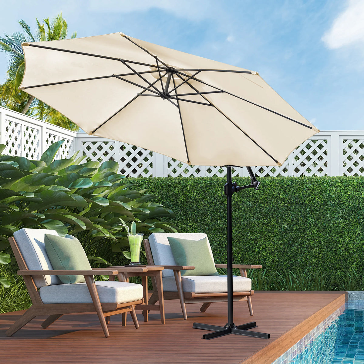 Dark Gray Offset Cantilever Umbrella with Cross Base Y860109