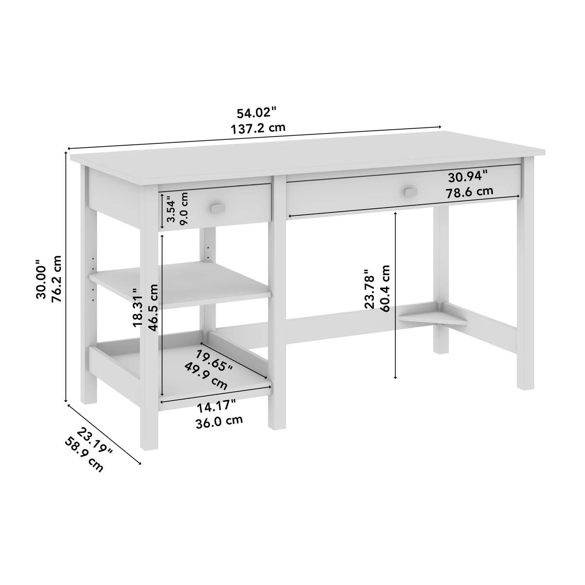 54W Computer Desk with Shelves in Classic Black Z72343