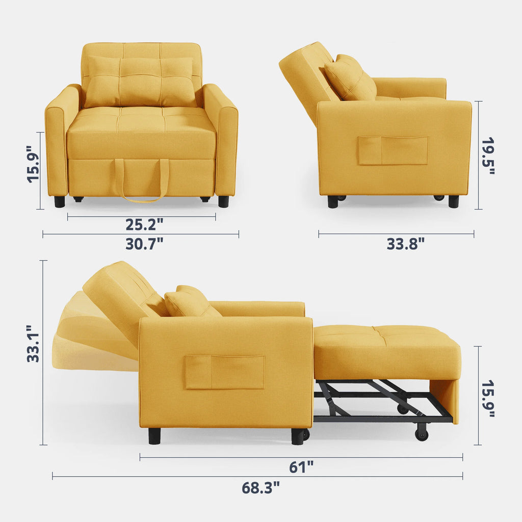 Light Gray 3 in 1 Convertible Sleeper Sofa E940