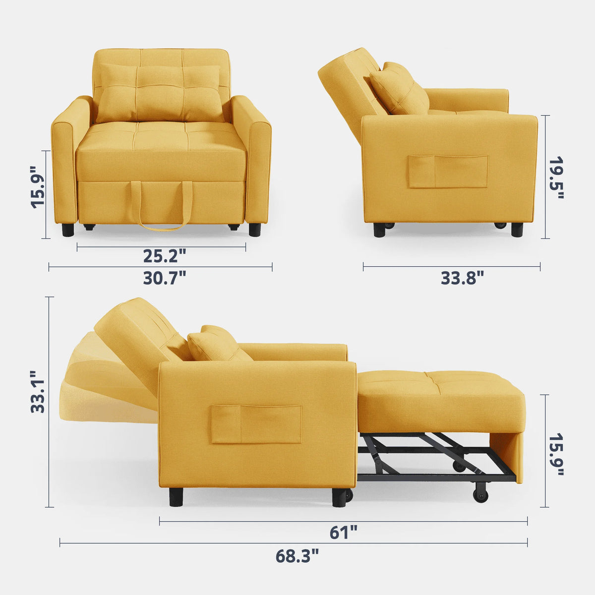 Light Gray 3 in 1 Convertible Sleeper Sofa E940