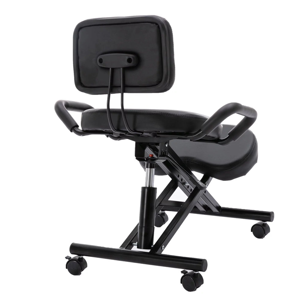 Black Leather Ergonomic Kneeling Chair with Arm and Adjustable Height D242