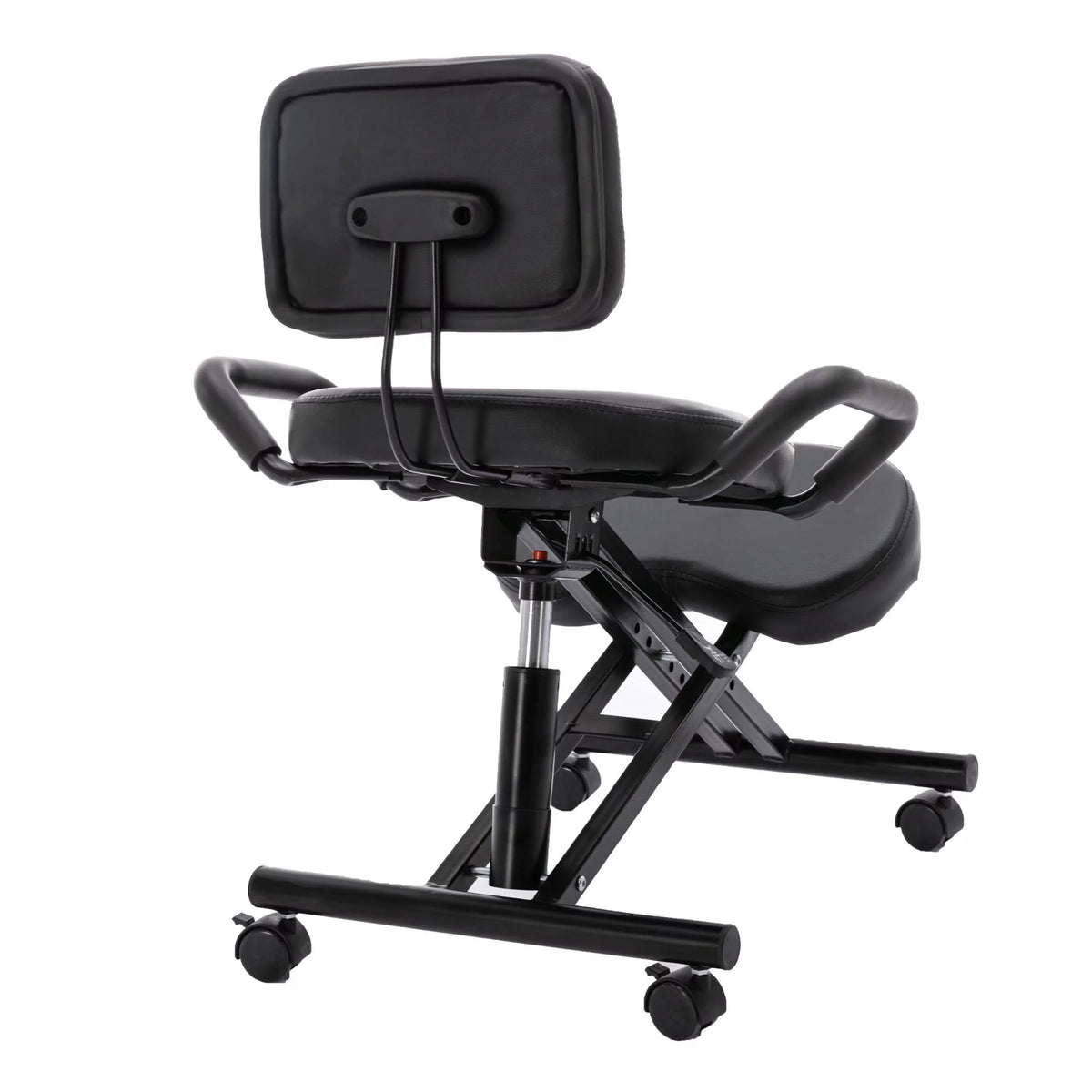 Black Leather Ergonomic Kneeling Chair with Arm and Adjustable Height D242