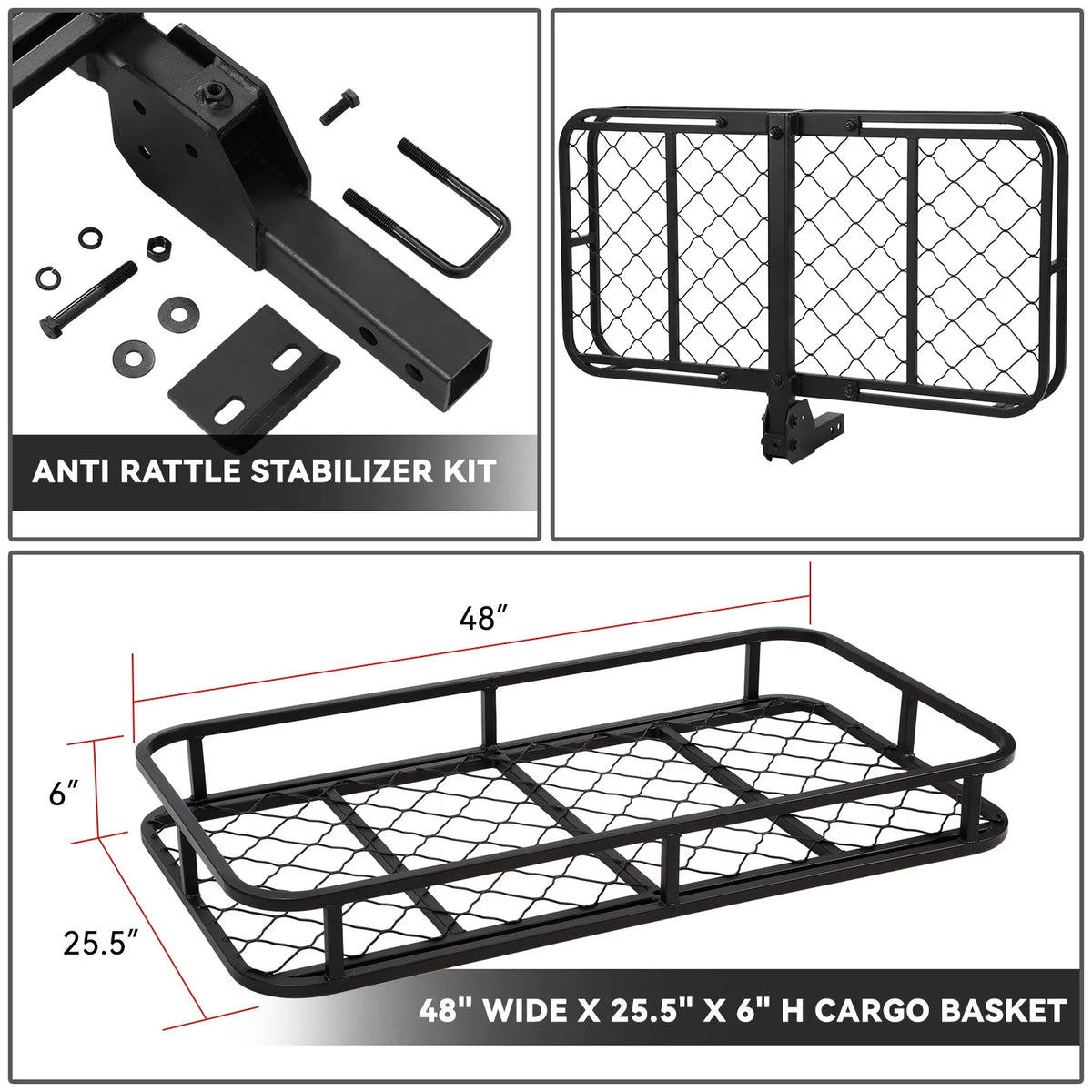 Foldable Rear Cargo Carrier Basket for 2" Receiver Tow Hitch E6822