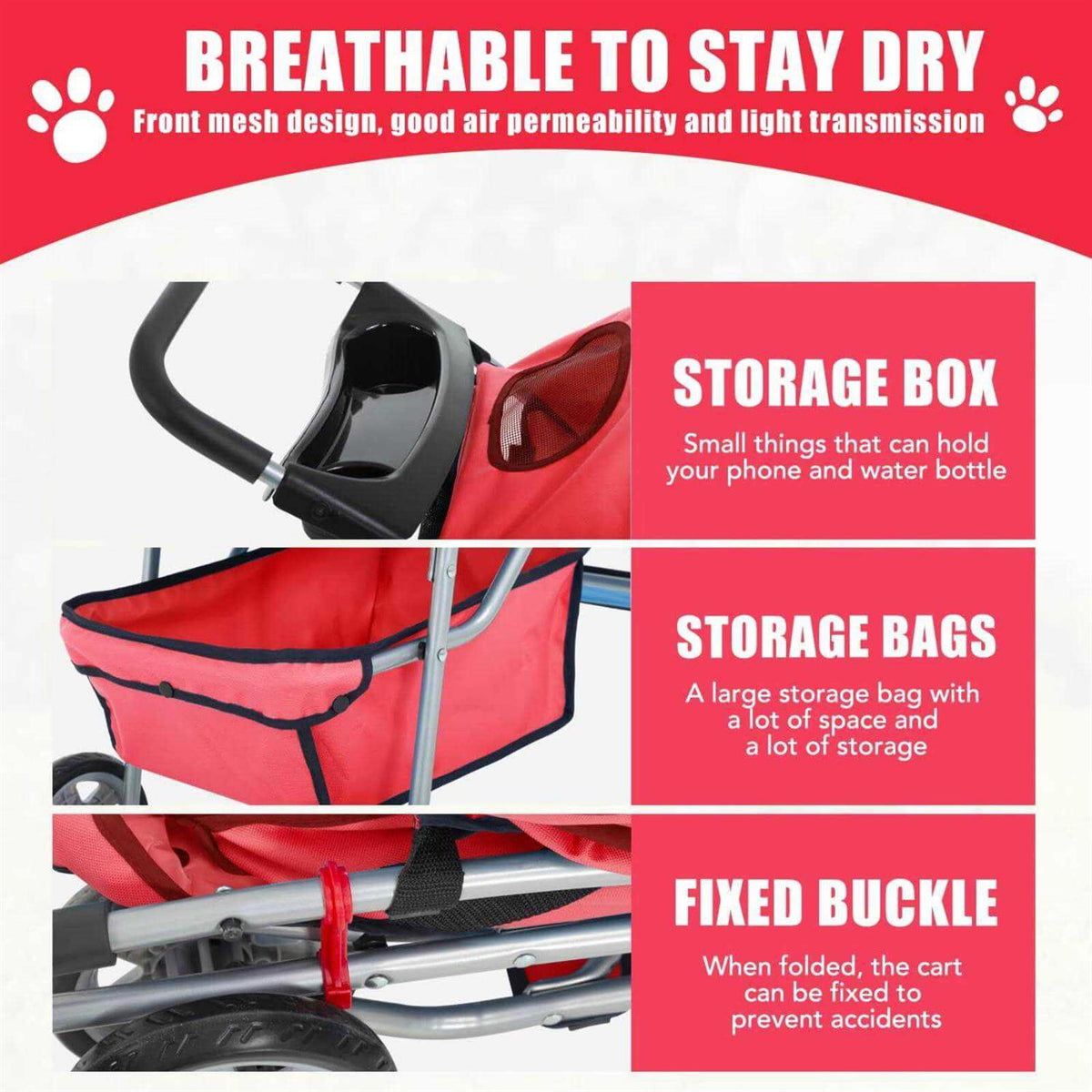 Foldable 4 Wheel Pet Stroller with Storage Basket Y983597