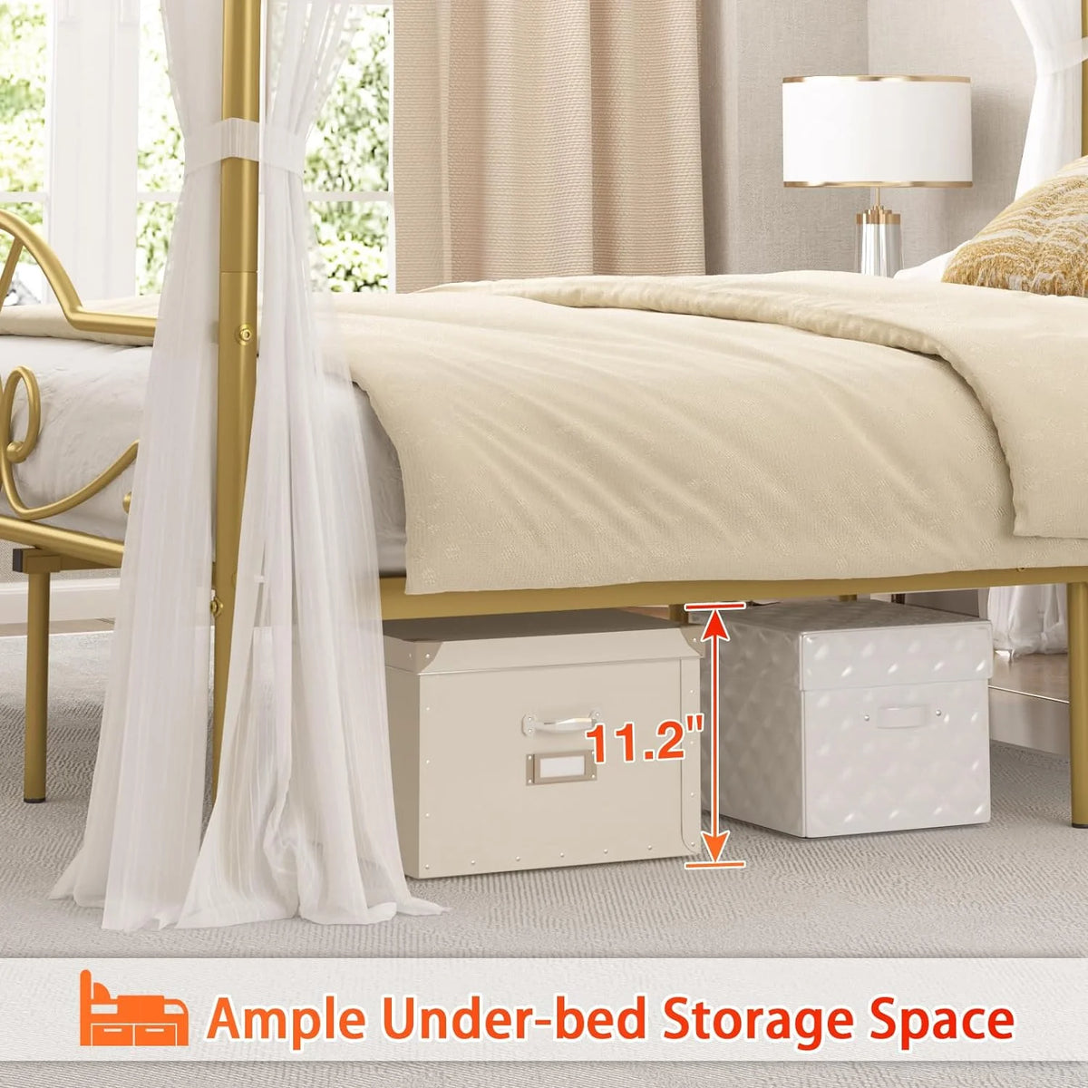 Full Size Gold Metal Canopy Bed Frame with Headboard and Footboard J34441