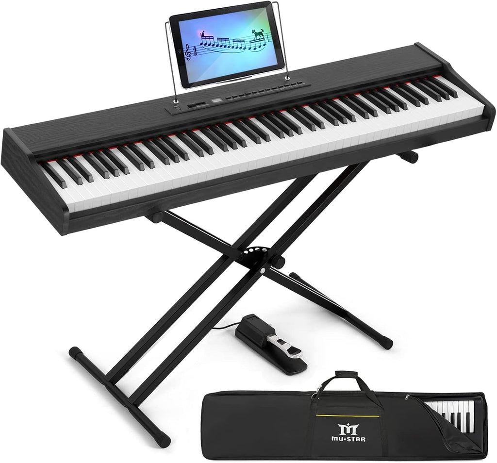 88 Weighted Keys Digital Piano with Stand, Semi Weighted Electric Piano, Black Y37265