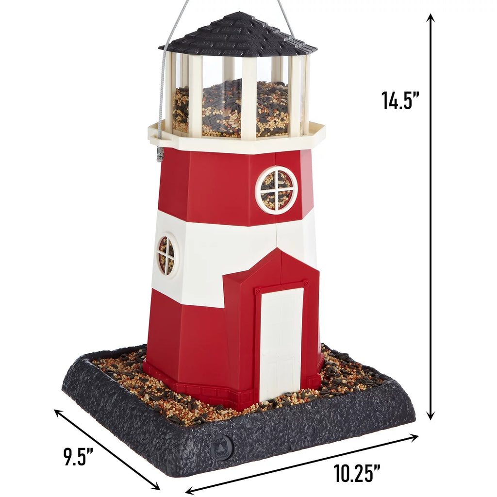 Red & White Lighthouse Hopper Bird Feeder, 8 lb. Capacity G151324