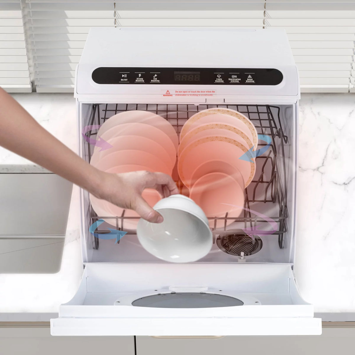 900W White Compact Countertop Dishwasher P712