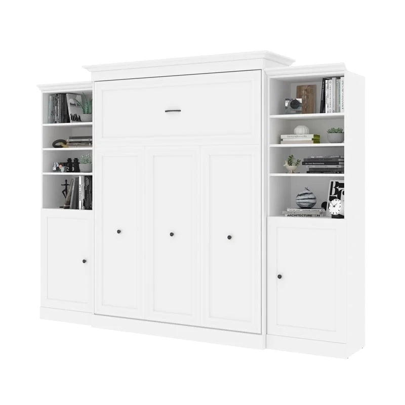 White Wood Queen Murphy Bed with 2 Organizers R70689