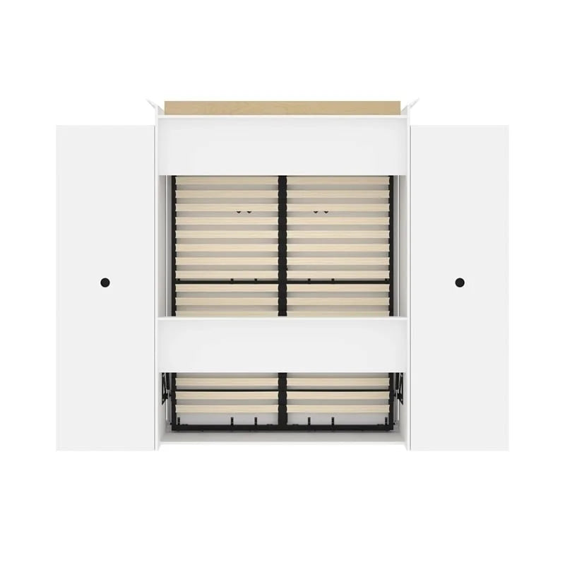 White Wood Queen Murphy Bed with 2 Organizers R70689