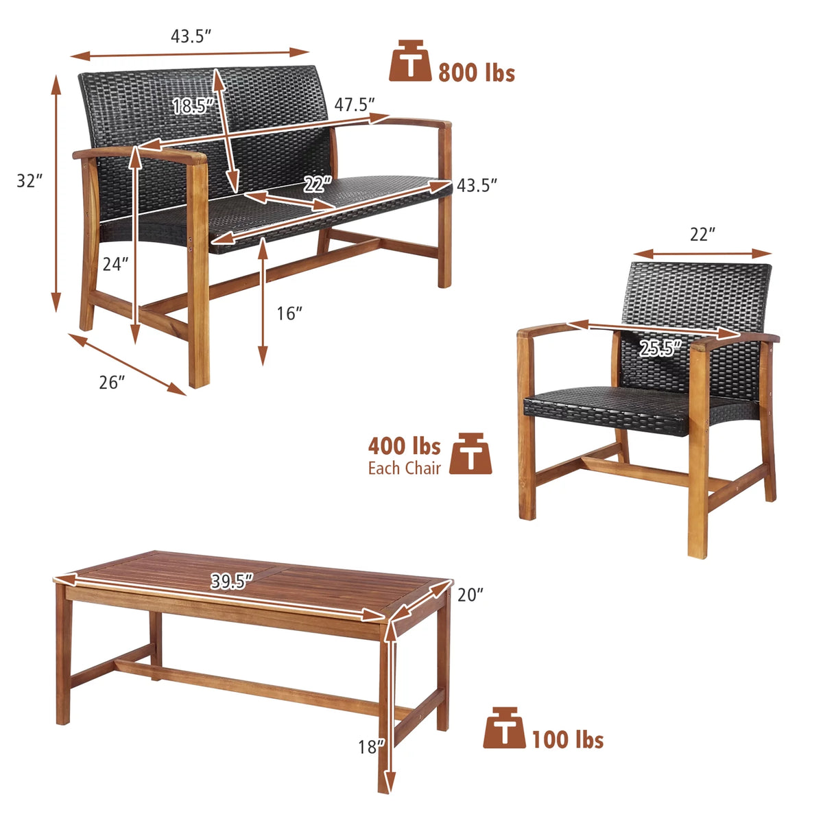 8 Pcs Acacia Wood Patio Conversation Set C461