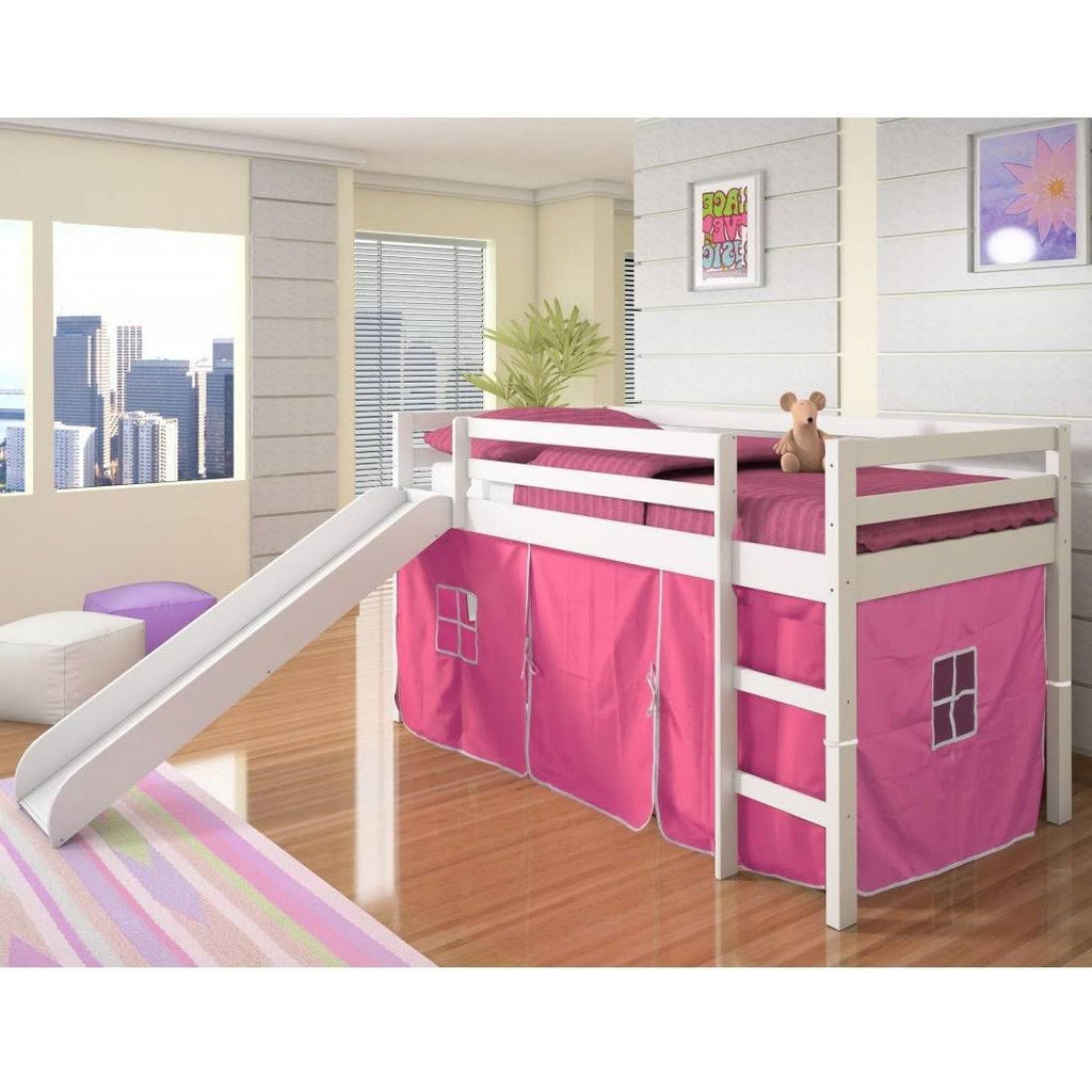 White Twin Loft Bed with Slide O49069