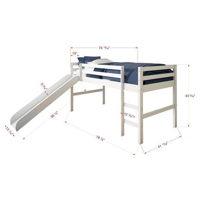 White Twin Loft Bed with Slide O49069