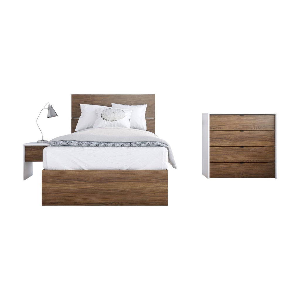 4 Piece Twin Size Bedroom Set Walnut White D12892