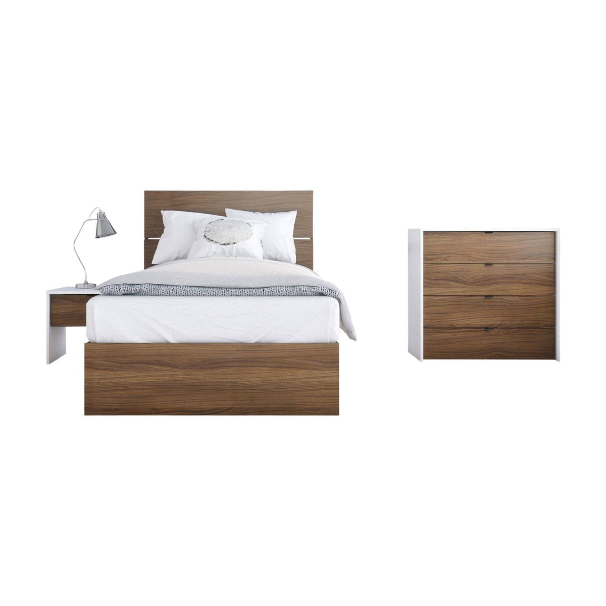 4 Piece Twin Size Bedroom Set Walnut White D12892