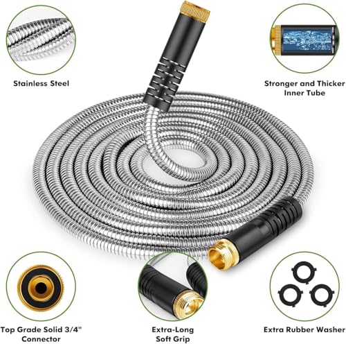 50 ft Stainless Steel Garden Hose with 10 Function Nozzle B5923