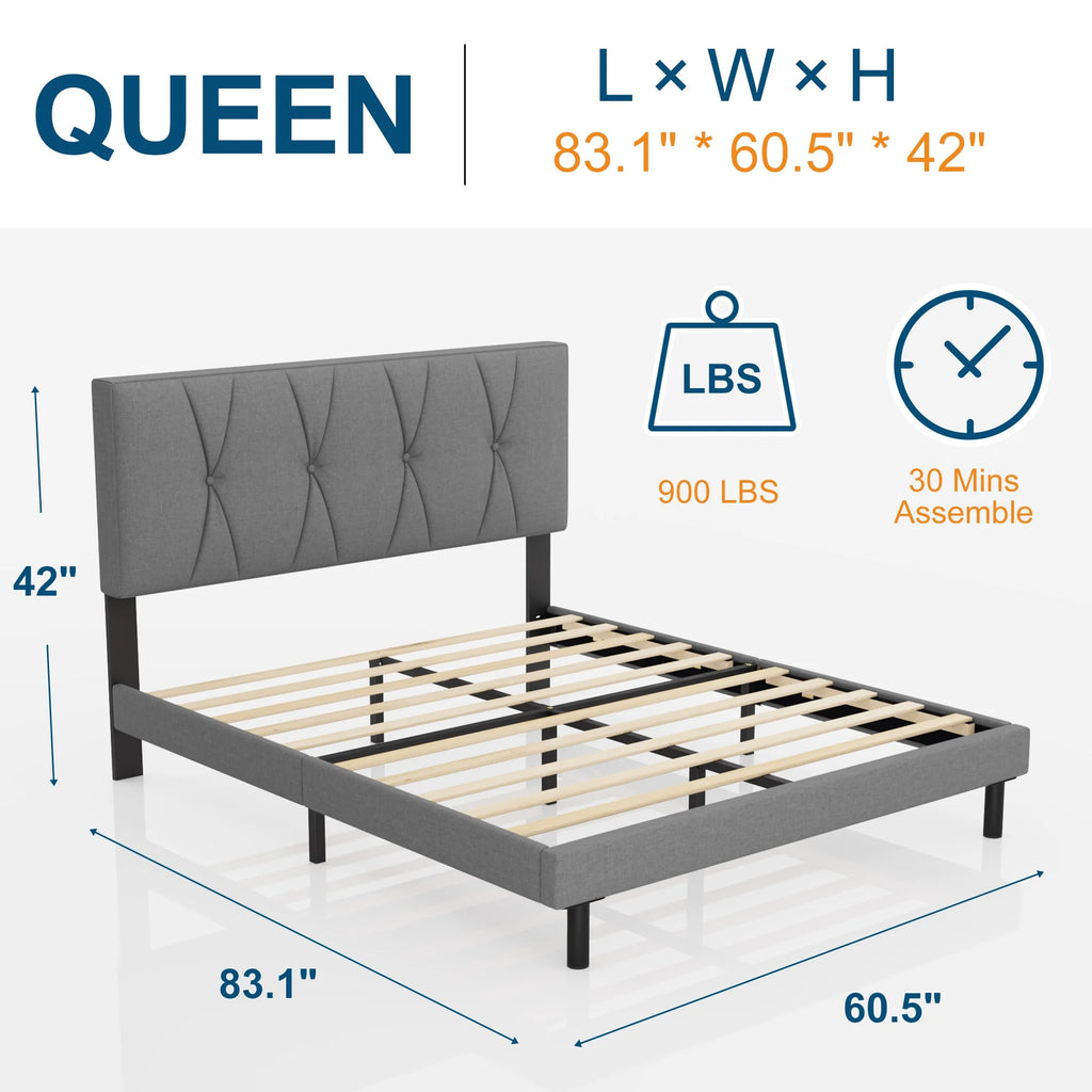 Full Size Platform Bed with Upholstered Headboard C7776