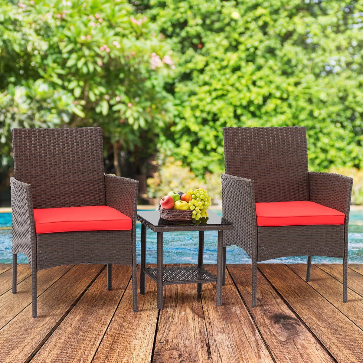 Brown Wicker 2 Rattan Chairs and Glass Coffee Table Bistro Set S3812