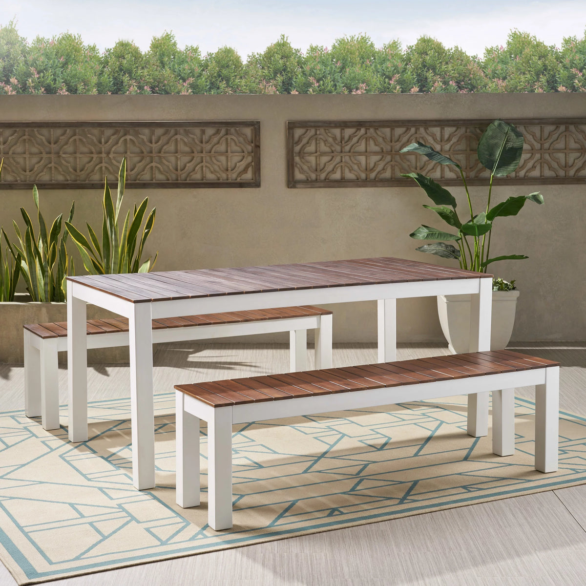 Dark Brown and White 3 Piece Outdoor Wood Picnic Set V5172