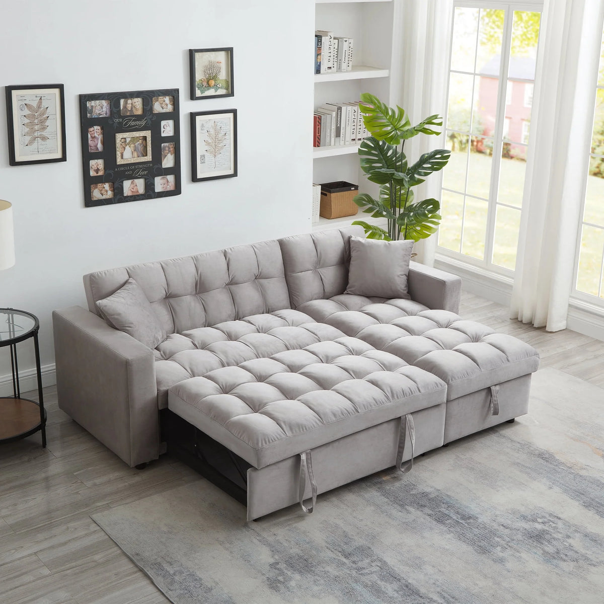 Queen Size L-Shaped Sleeper Sofa Bed with Storage Chaise N2646