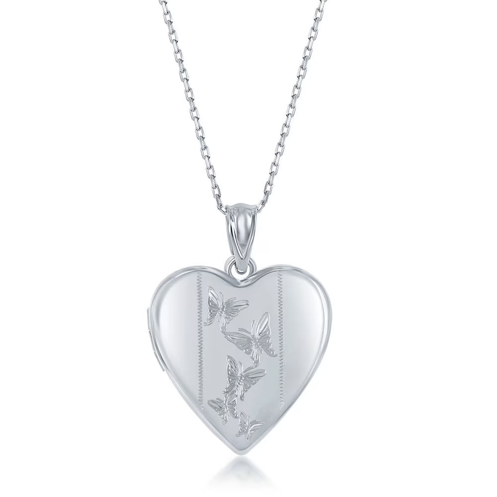 925 Sterling Silver Rhodium Plated Heart Locket Pendant Necklace B845
