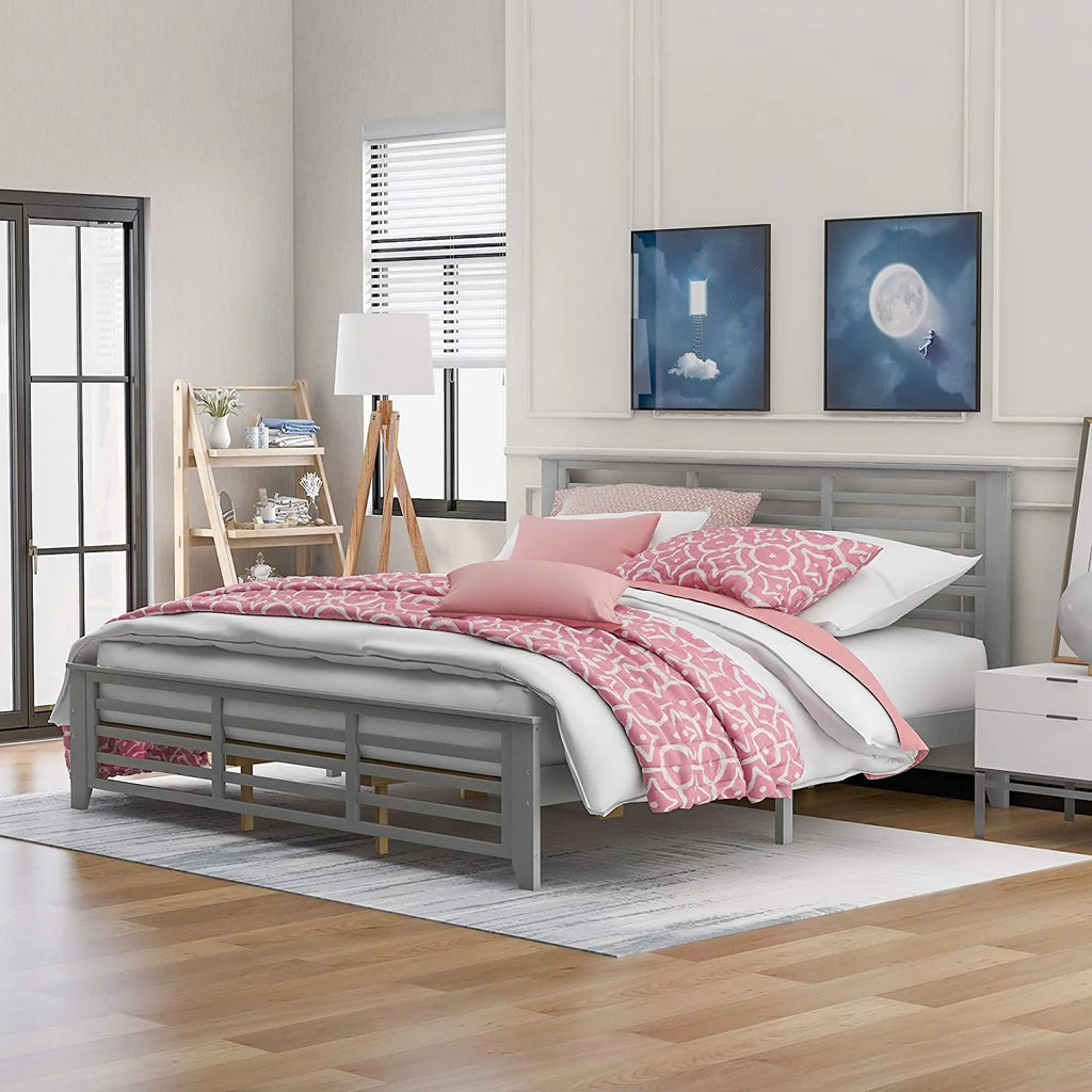 King Size Wood Platform Bed Frame with Headboard and Footboard B6618