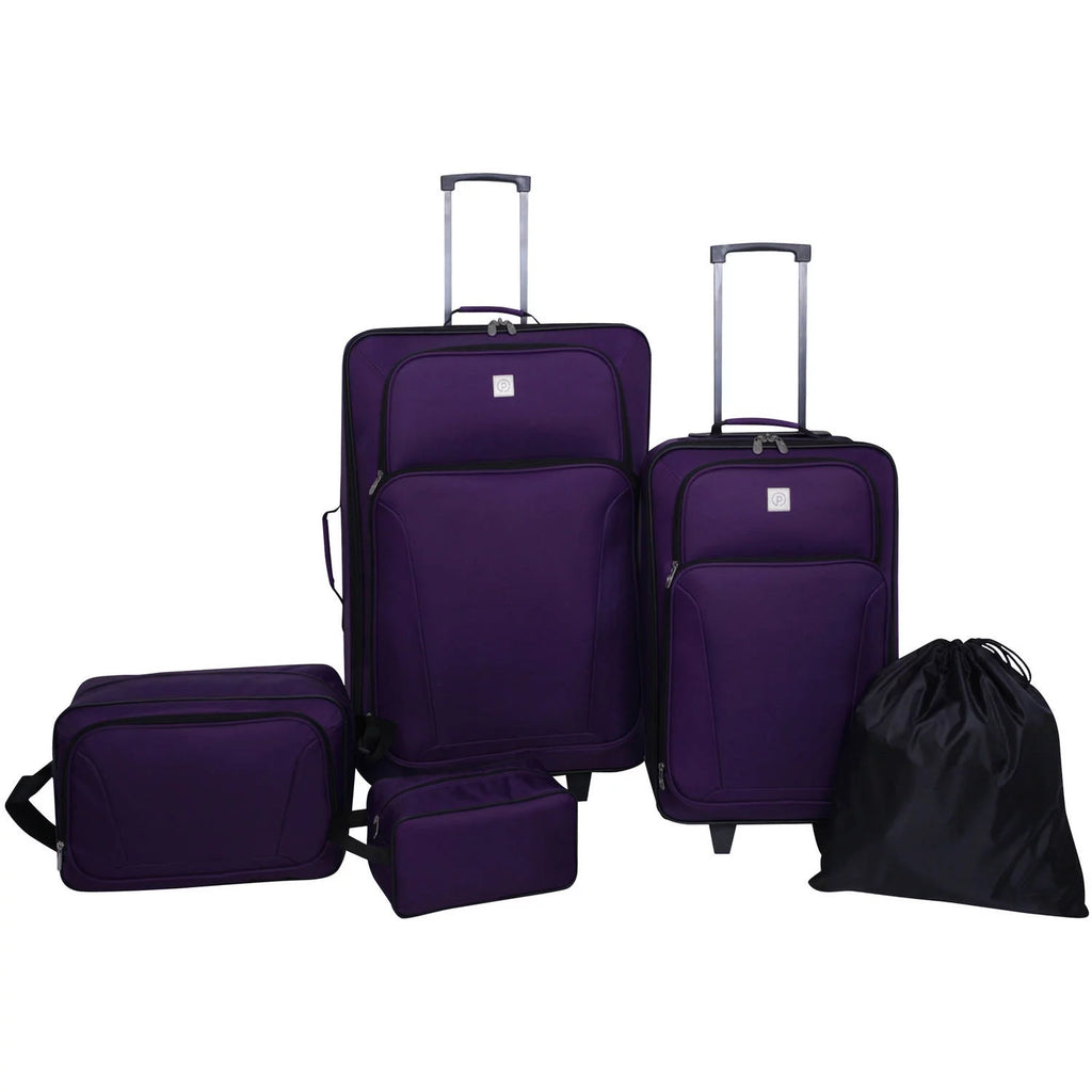 Purple Polyester Softside Luggage Set, 5 Piece Set V854735