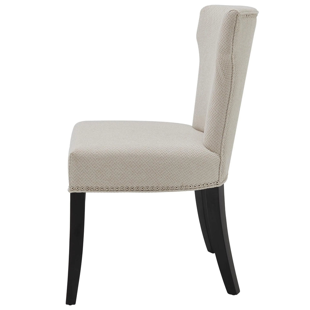 Cream Black Upholstered Fabric Side Chairs Set of 2 O104890