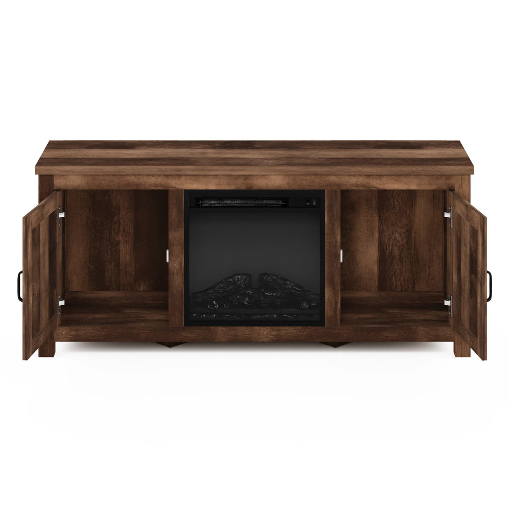 Farmhouse Barn Door Fireplace TV Stand with Storage Cabinet for TV up to 60 Inch, Rustic Brown C2838