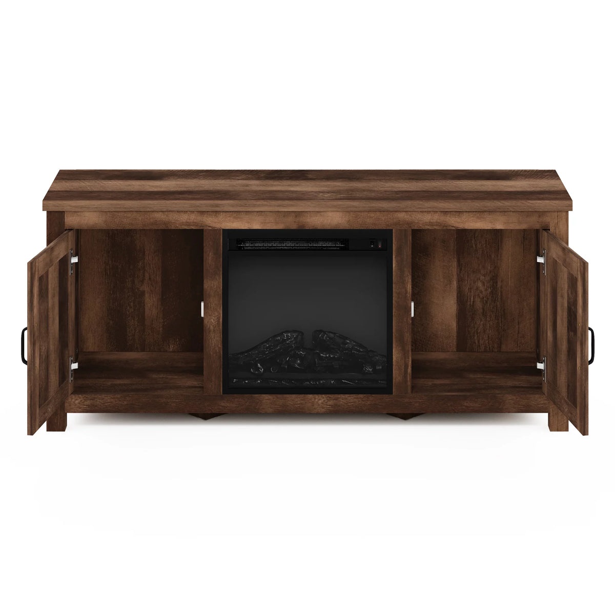 Farmhouse Barn Door Fireplace TV Stand with Storage Cabinet for TV up to 60 Inch, Rustic Brown C2838