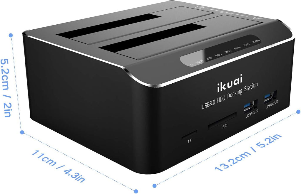 SATA to USB 3.0 Dual Bay Hard Drive Dock with SD TF Card Reader and Offline Clone Function W753847