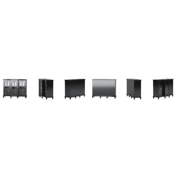 Black Wood Sideboard Buffet Console Table with Glass Cabinet Doors I945142