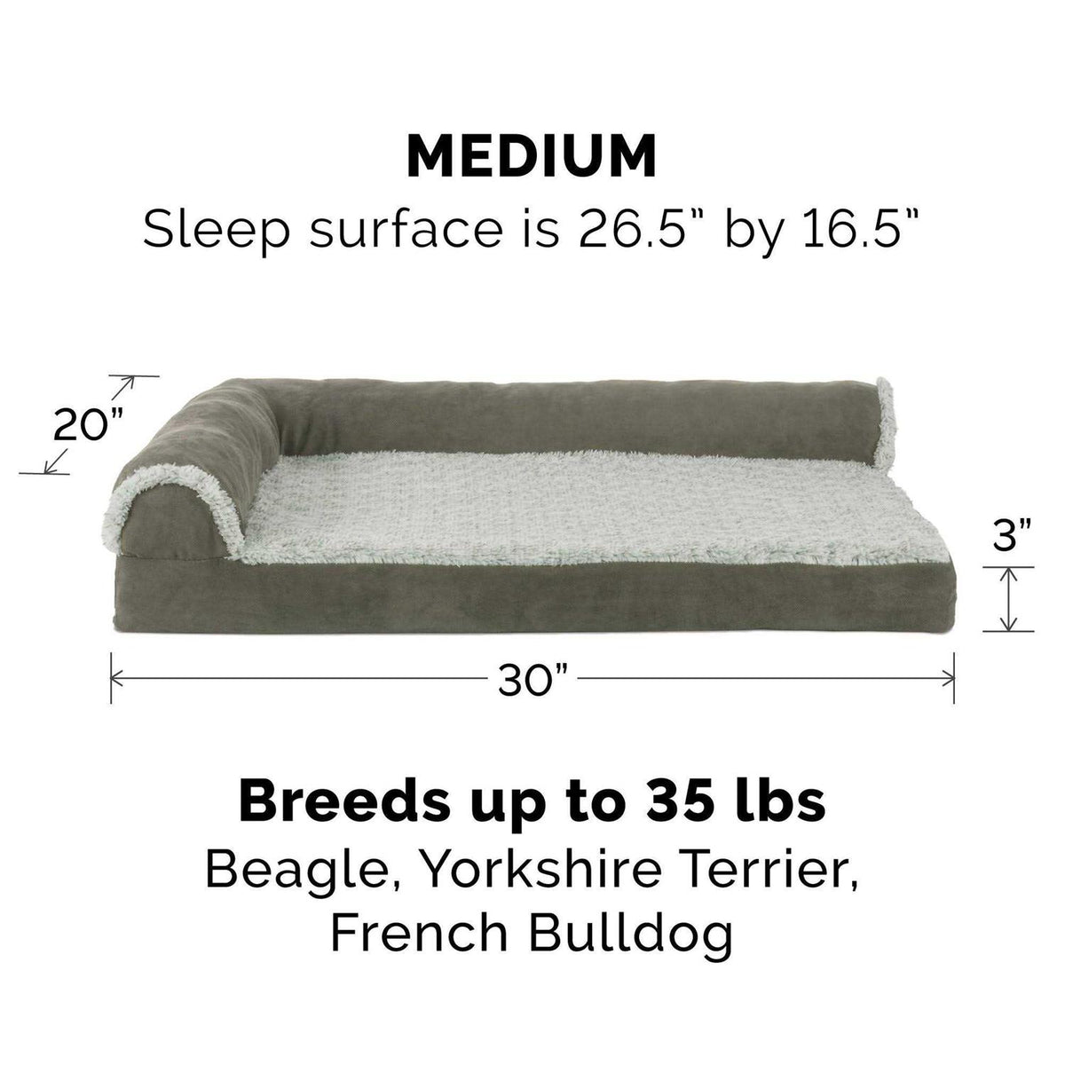 Two-Tone Faux Fur Suede Chaise Lounge Dog Bed G367