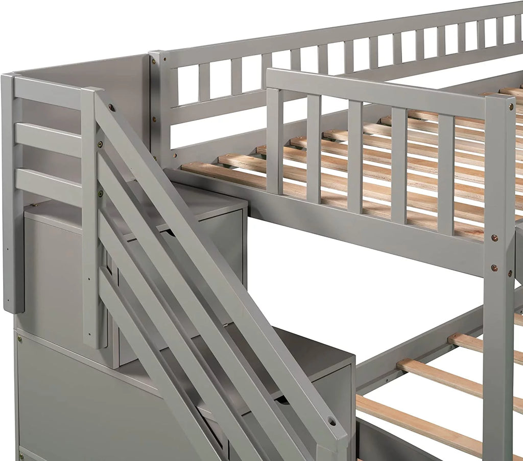 Wooden Bunk Bed with Slide and Guardrail T422785