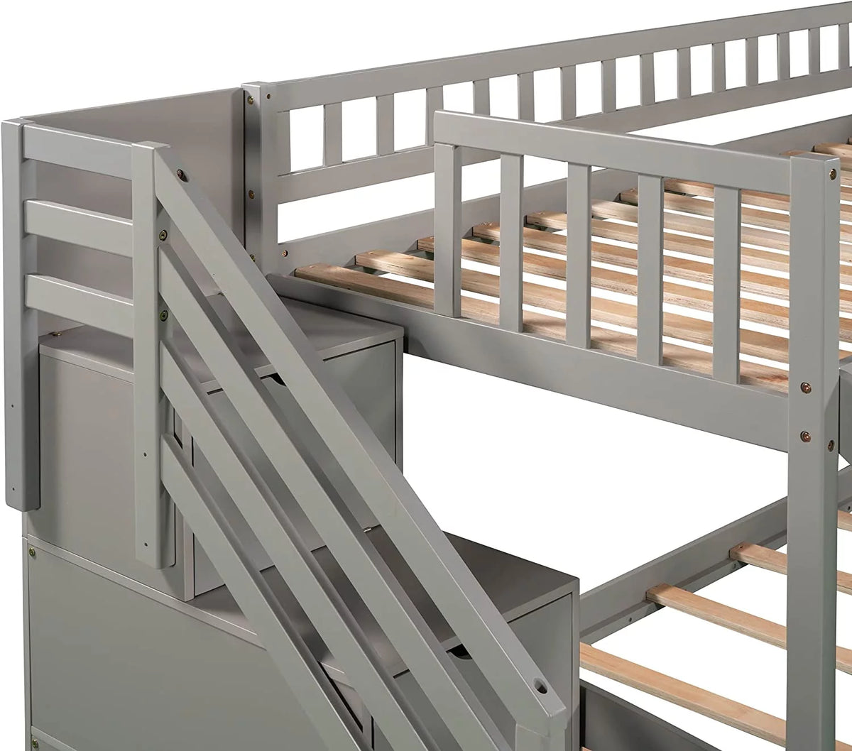 Wooden Bunk Bed with Slide and Guardrail T422785