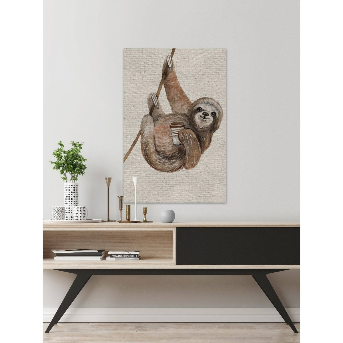 Handmade Hanging Sloth Print on Wrapped Canvas - 20 x 30 R983064