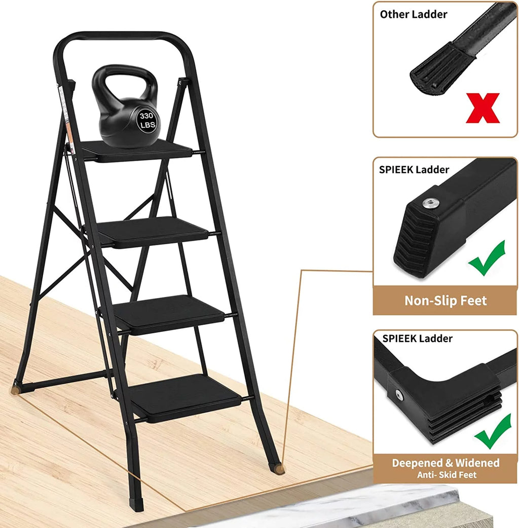 4 Step Folding Step Stool with Anti-Slip Pedal, 330lbs Capacity, Black L35253
