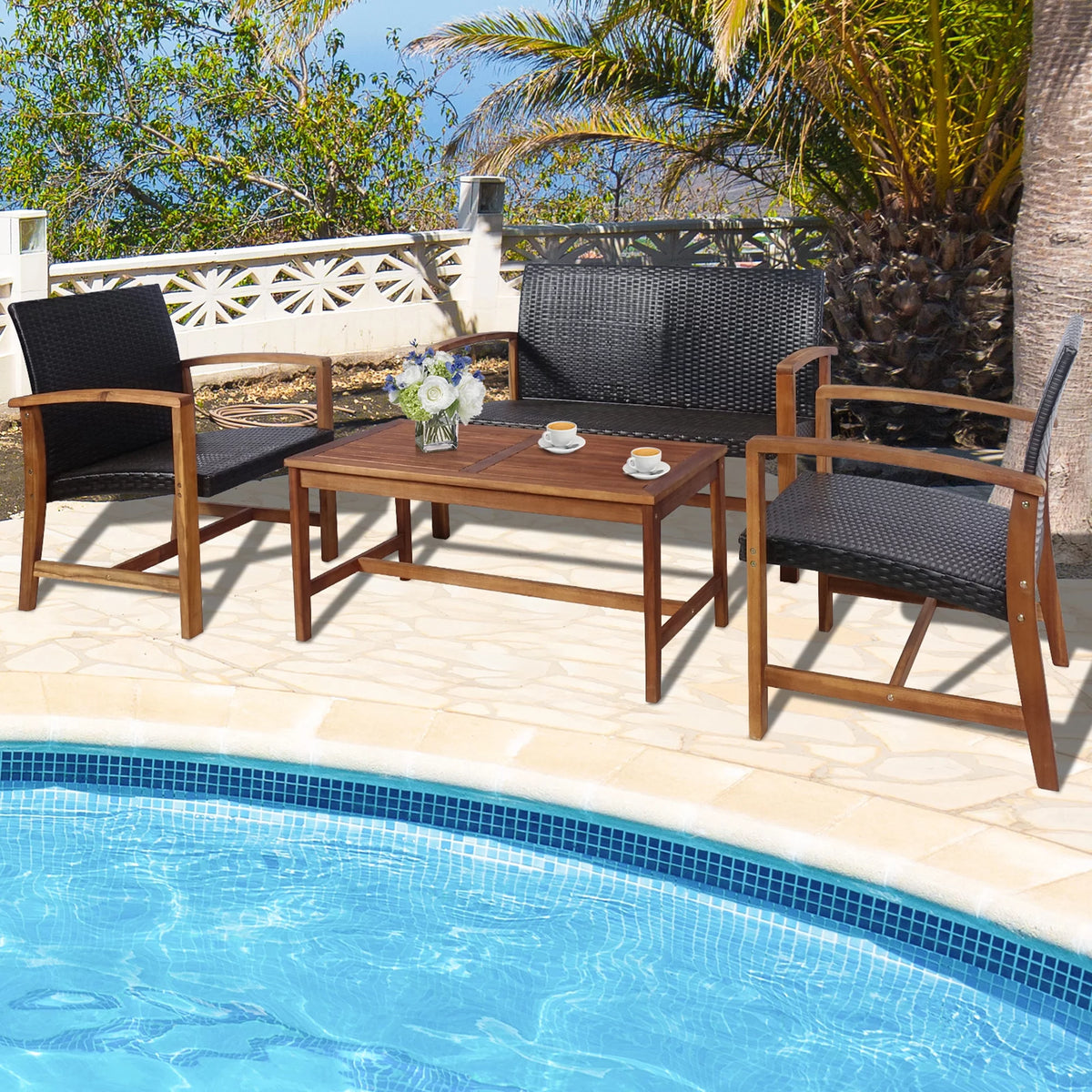 8 Pcs Acacia Wood Patio Conversation Set C461