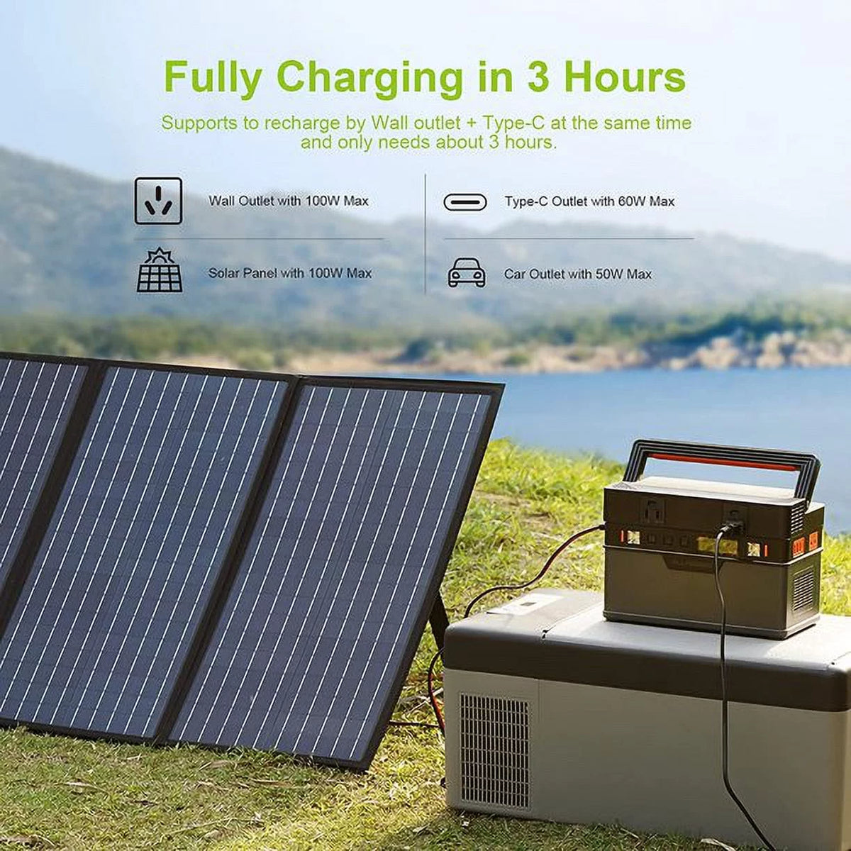 700W 606Wh Portable Power Station with 100W Flexible Solar Panel P9271