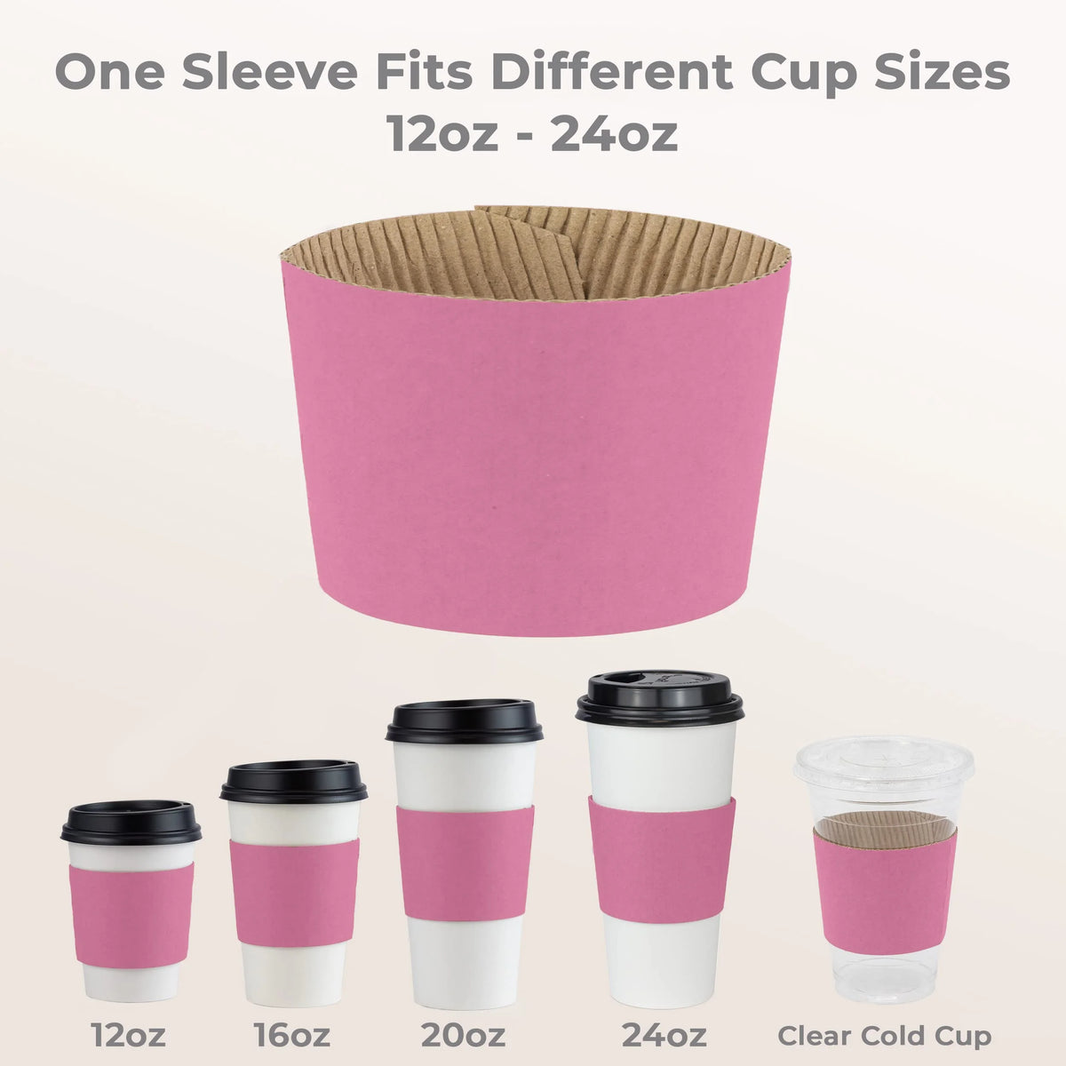 Pink Disposable Corrugated Cardboard Coffee Cup Sleeves, 500 Pack H404
