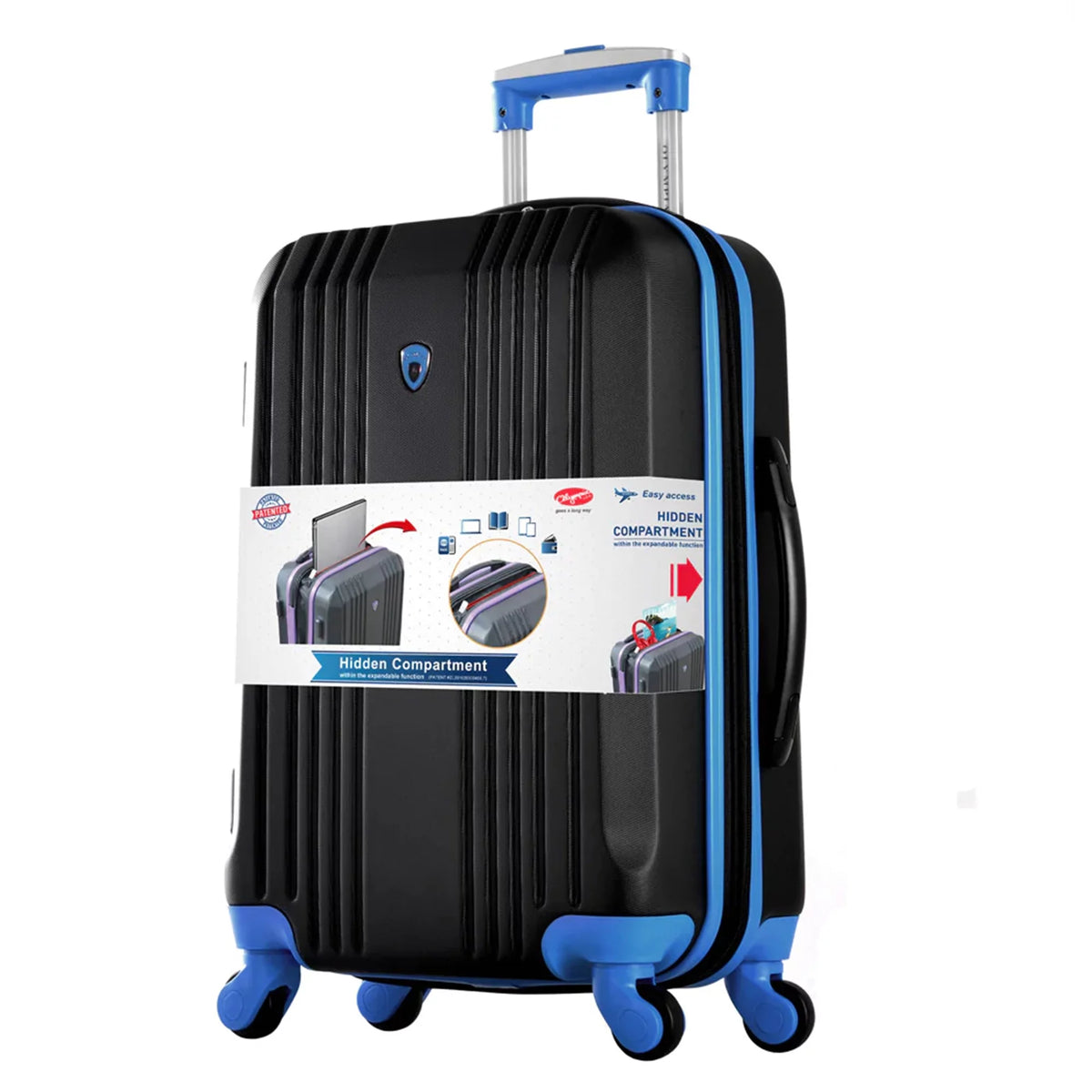 Expandable Hardside Carry-On Luggage Spinner Suitcase with Laptop Compartment, Black/Blue U57428