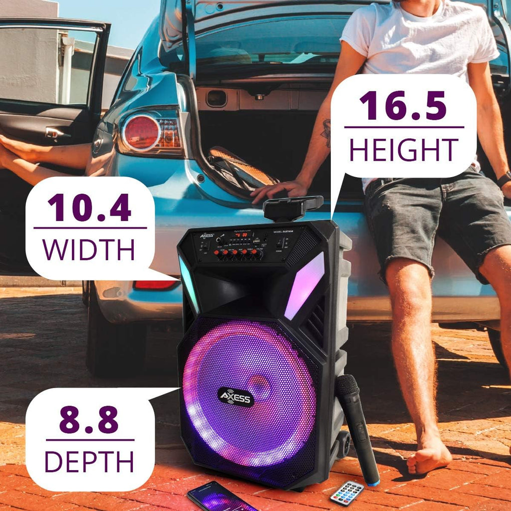 Bluetooth Speaker with 12” Woofer & 1.5 Tweeter, Portable PA Speaker with LED Lights, Wireless Mic, USB AUX TF Card FM & MIC V11978