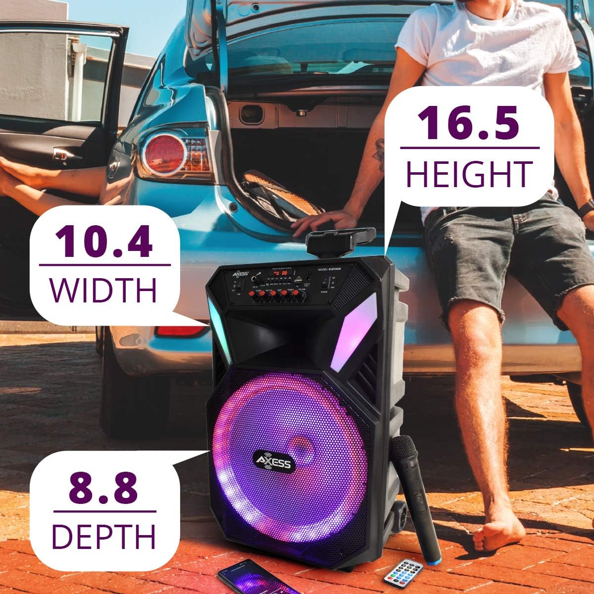 Bluetooth Speaker with 12” Woofer & 1.5 Tweeter, Portable PA Speaker with LED Lights, Wireless Mic, USB AUX TF Card FM & MIC V11978